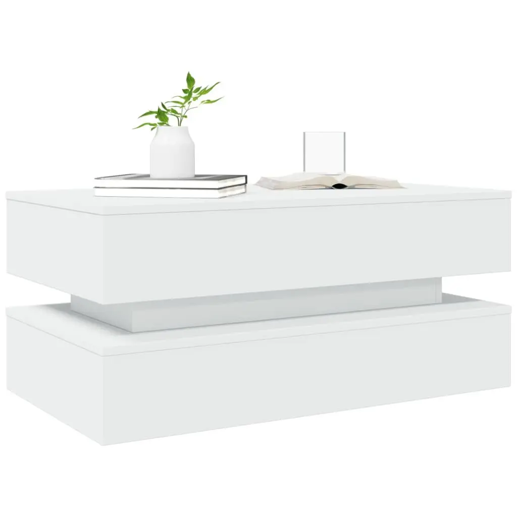 Coffee Table with RGB LED Lights Modern Living Room Accent White 90x50x40cm