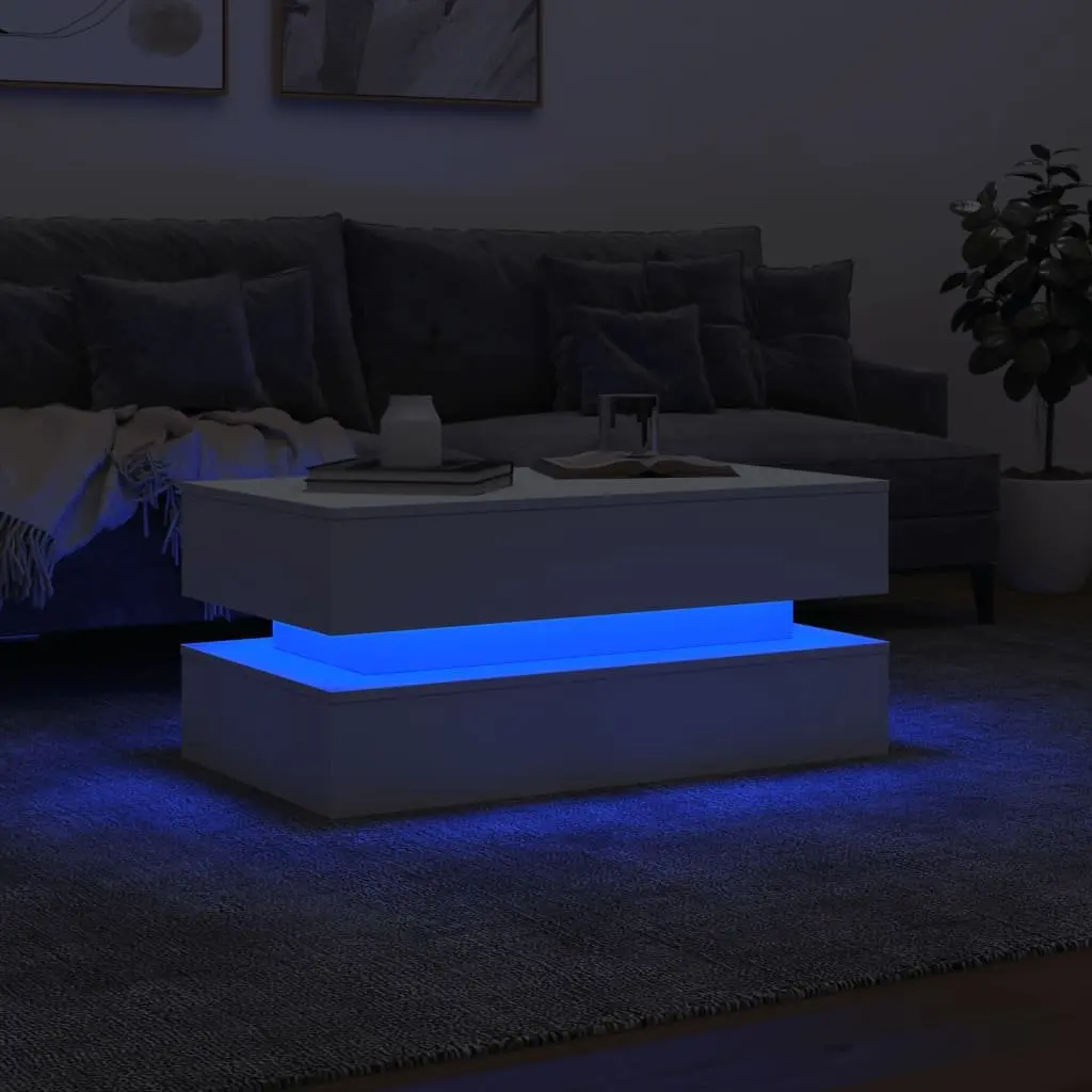 Coffee Table with RGB LED Lights Modern Living Room Accent White 90x50x40cm