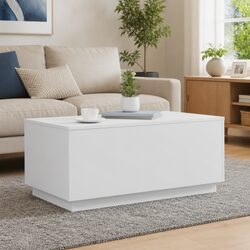 Coffee Table with RGB LED Lights Modern Living Room Accent Furniture White