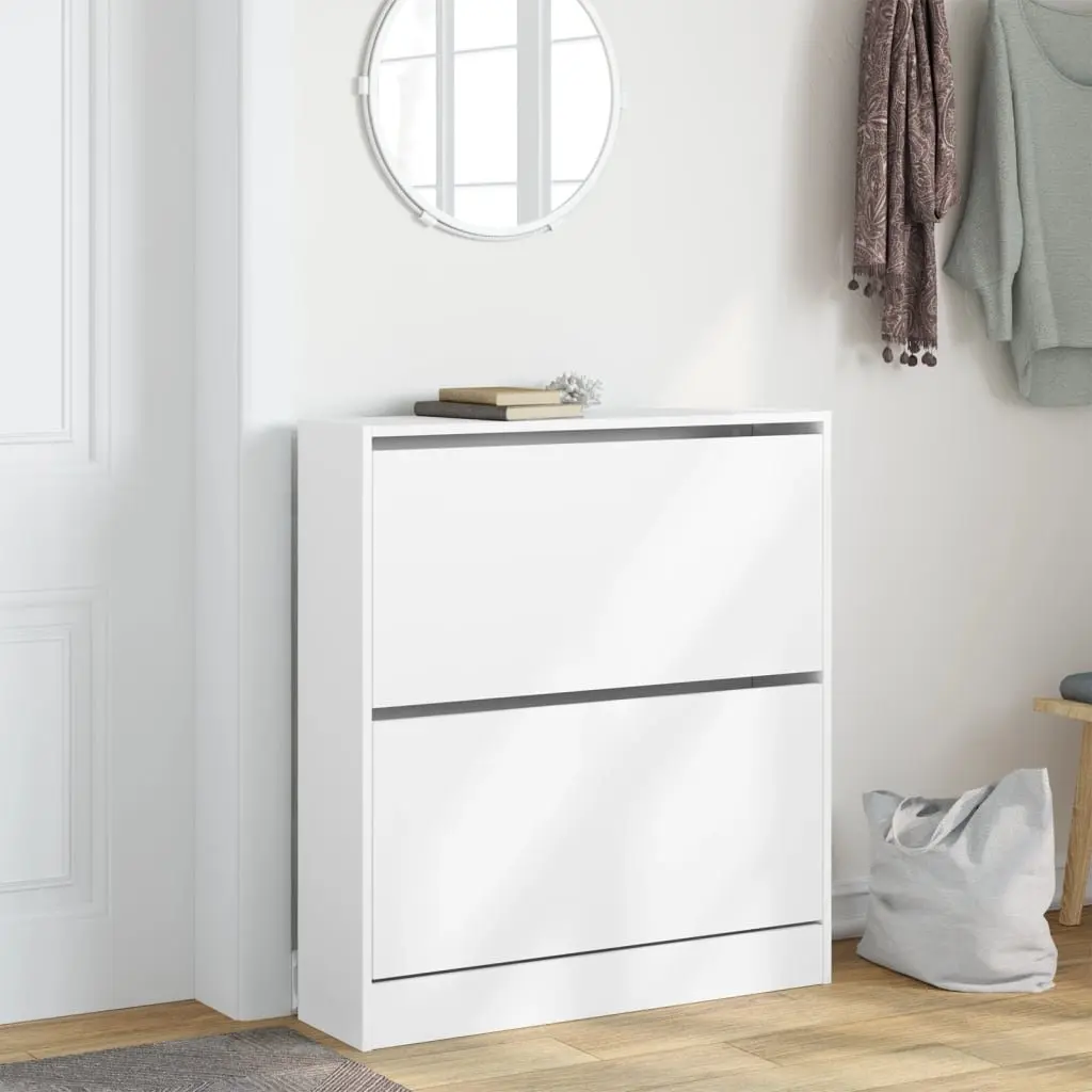 Shoe Cabinet Storage Organiser Compact White 80W x 21D x 87.5H cm