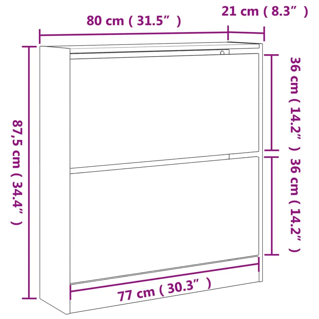 Shoe Cabinet Storage Organiser Compact White 80W x 21D x 87.5H cm