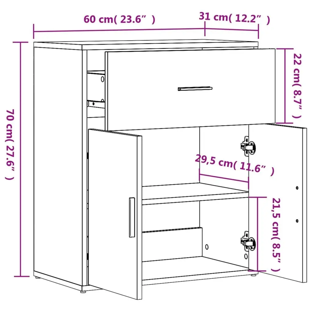Sideboard Storage Cabinet 60x31x70 cm White Engineered Wood