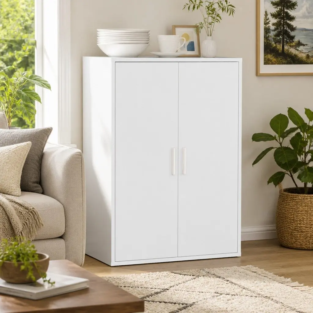 Sideboard Storage Cabinet 60x31x84 cm White Engineered Wood Buffet Furniture