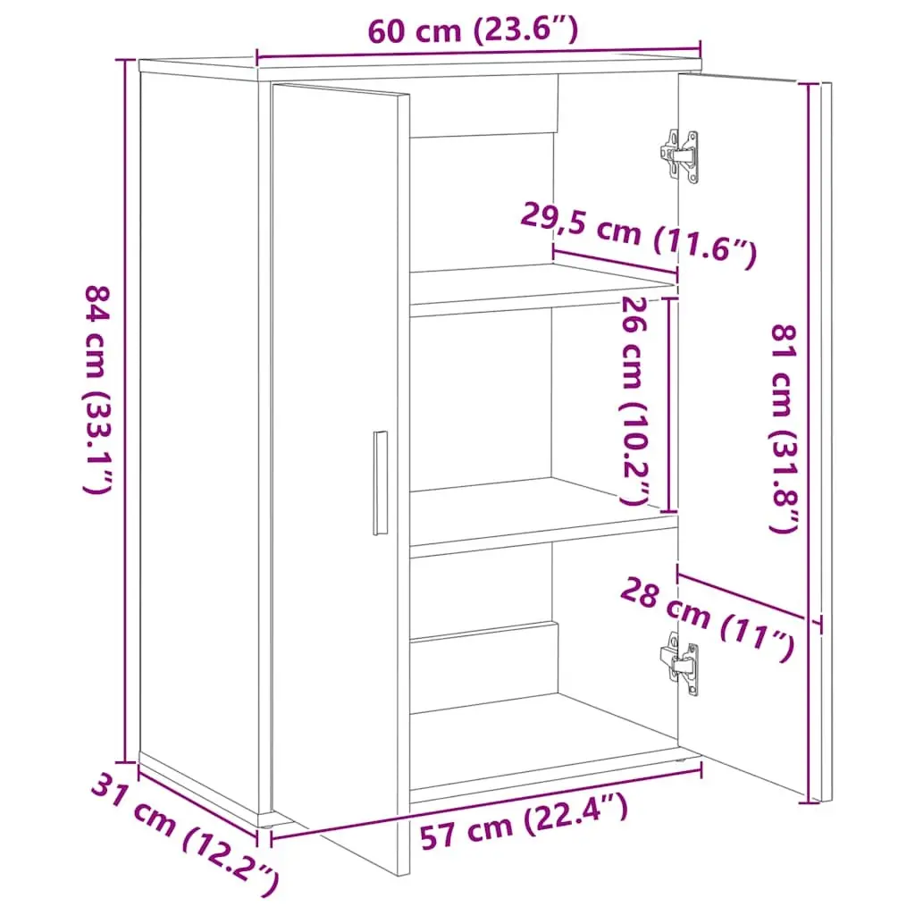 Sideboard Storage Cabinet 60x31x84 cm White Engineered Wood Buffet Furniture