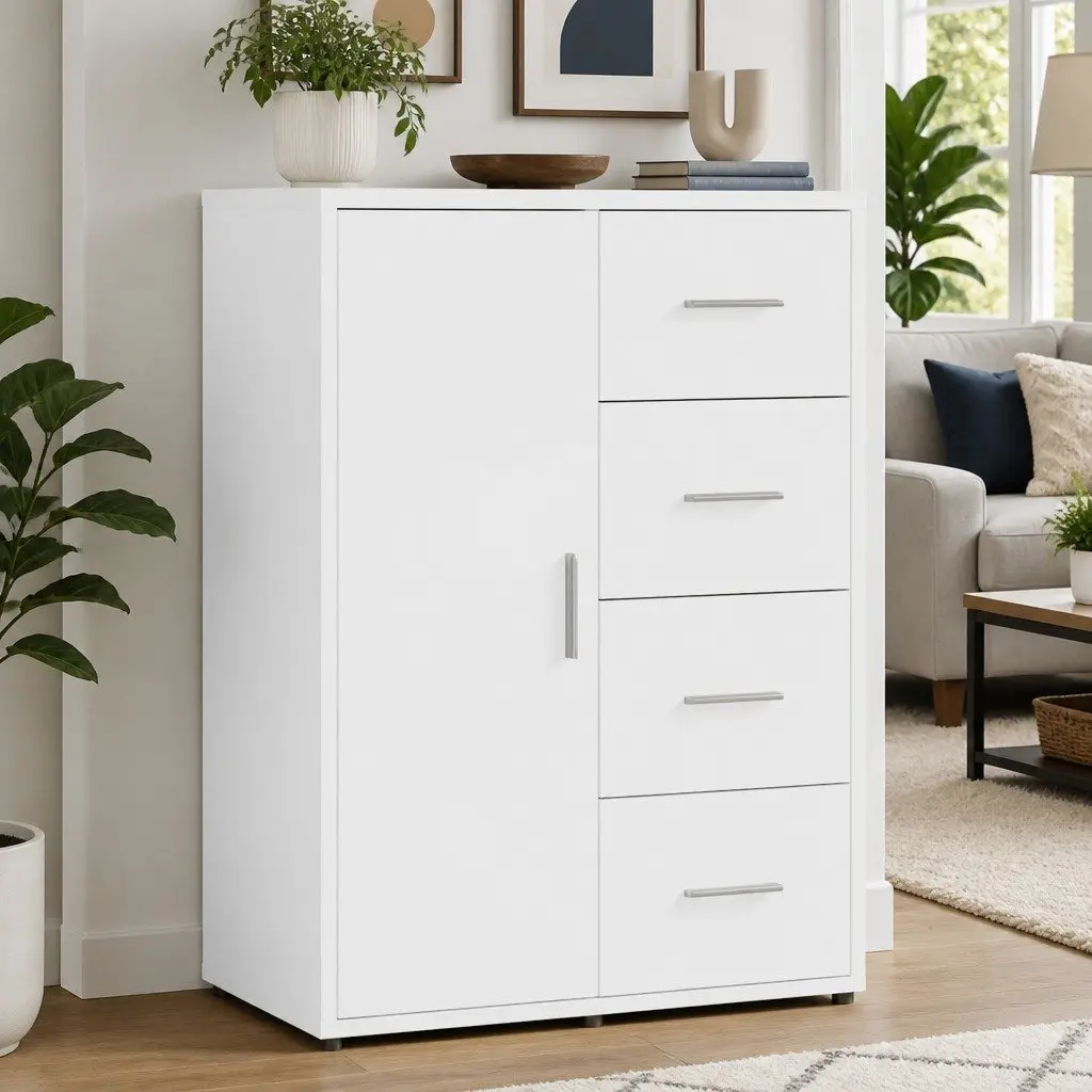 White Storage Cabinet Sideboard Engineered Wood 60x31x84 cm Durable Furniture
