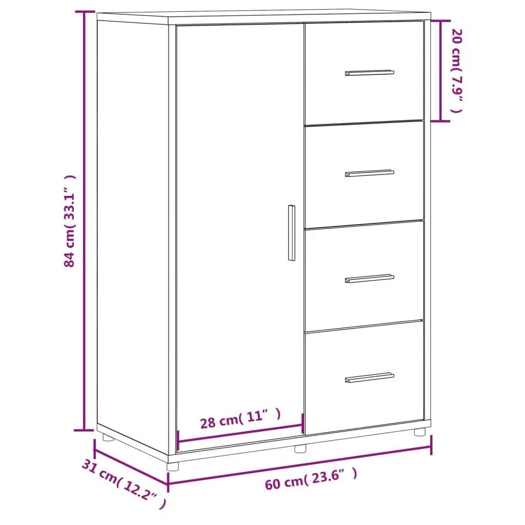 White Storage Cabinet Sideboard Engineered Wood 60x31x84 cm Durable Furniture