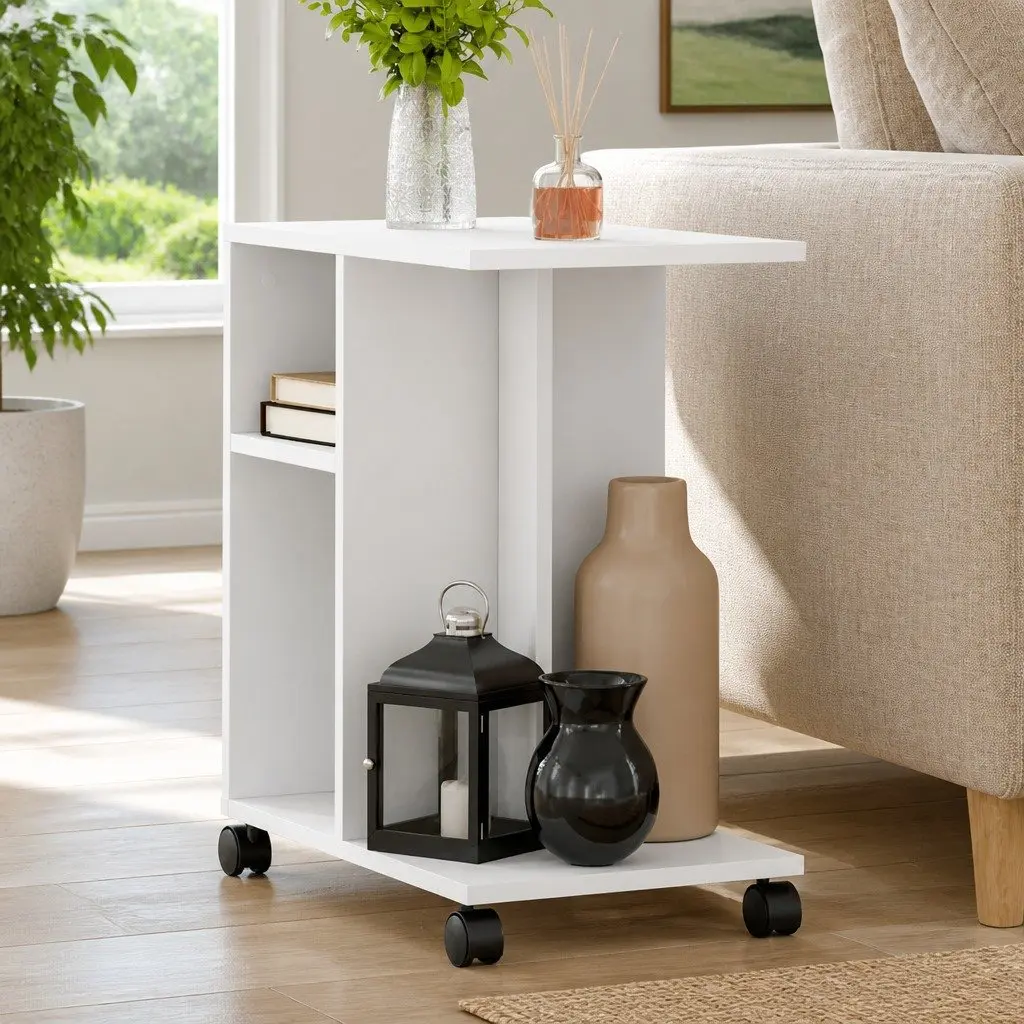 White Side Table for Storage and Convenience