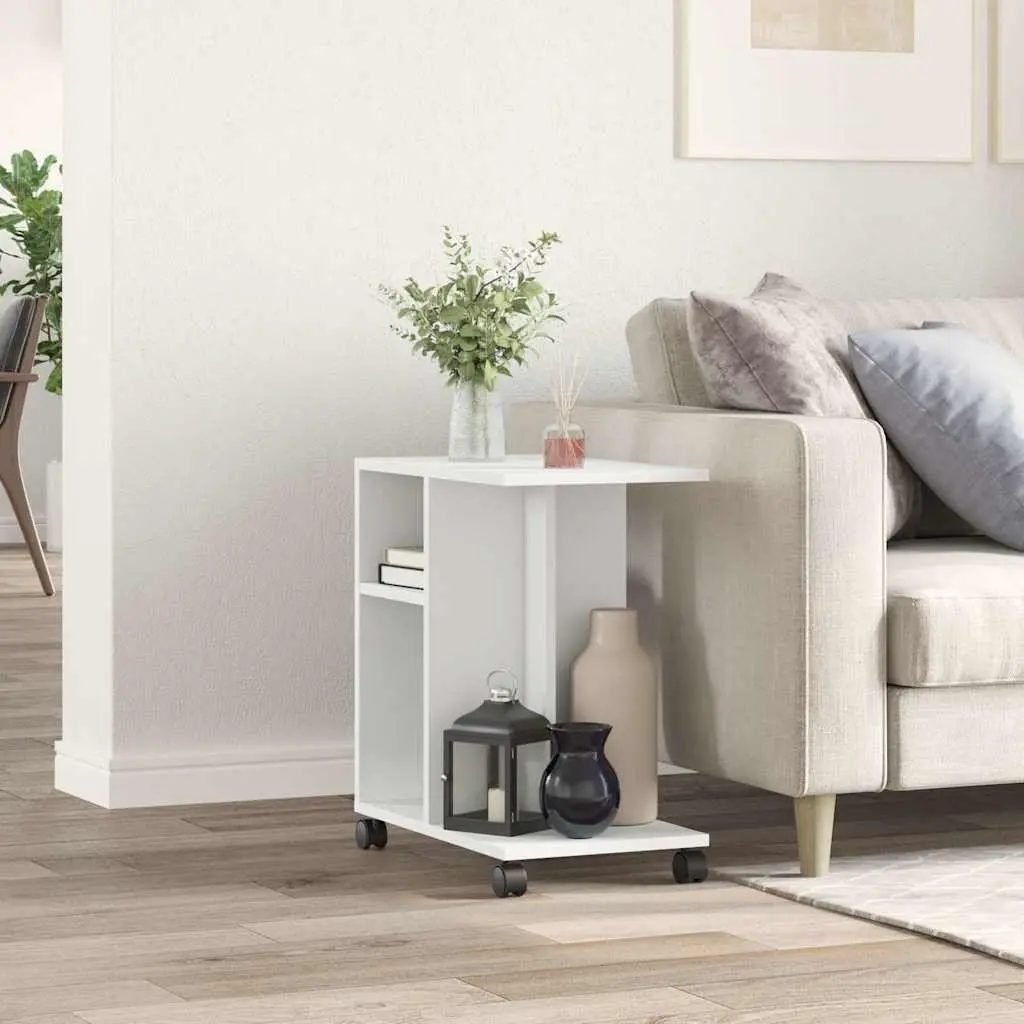 White Side Table for Storage and Convenience