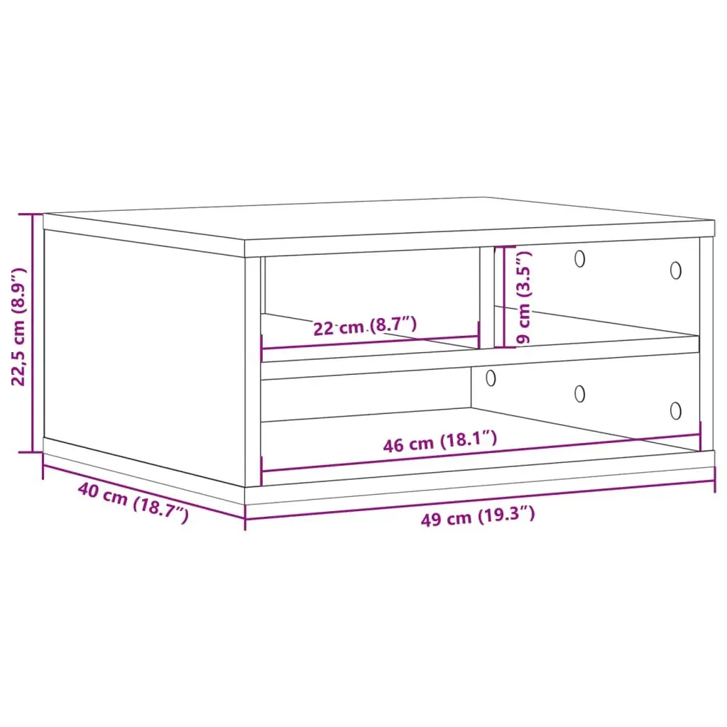 Printer Stand Organiser Shelf Storage Office Desk Table White 49 x 40 x 22.5 cm