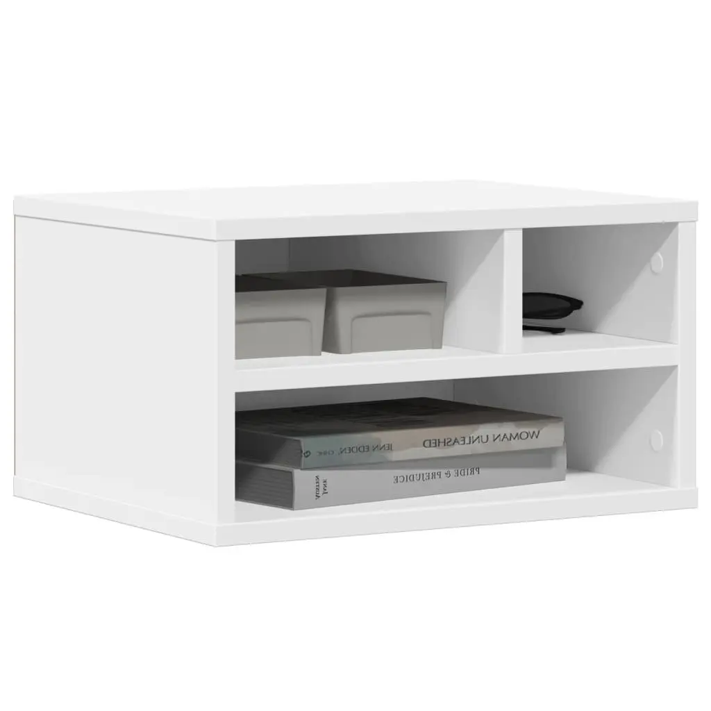 Printer Stand White Engineered Wood Storage Shelf Office Desk Organizer 40 x 32 x 22.5 cm