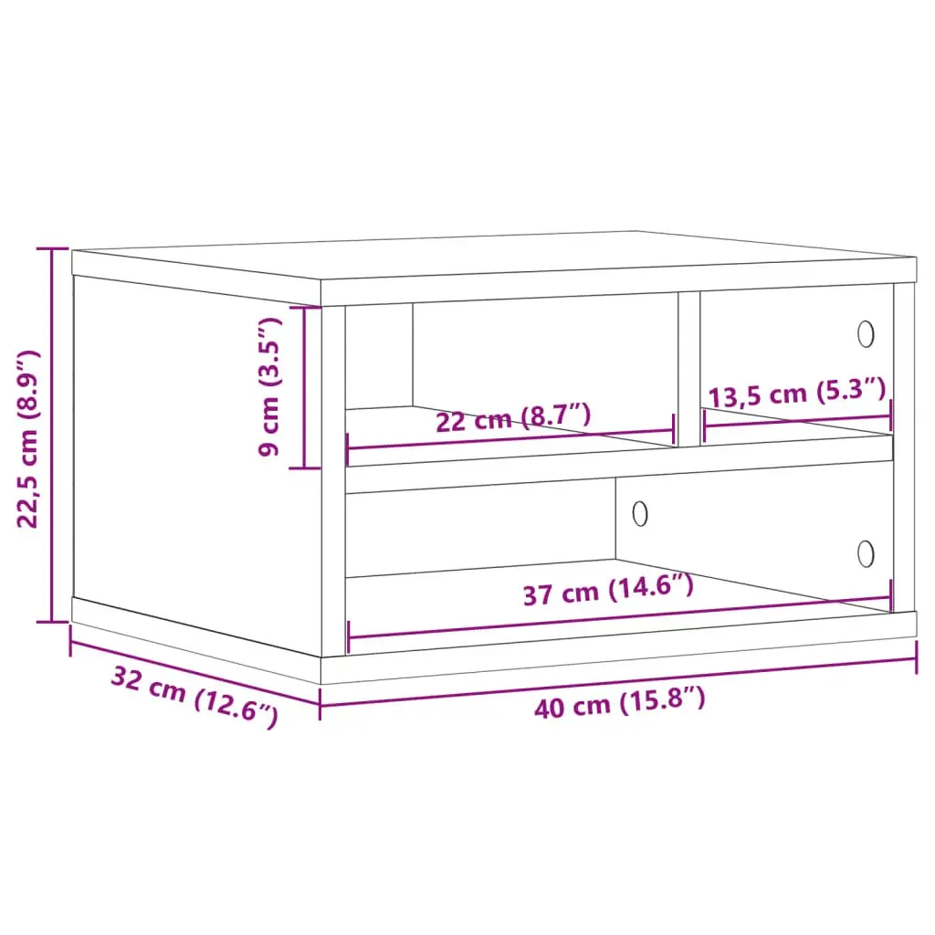 Printer Stand White Engineered Wood Storage Shelf Office Desk Organizer 40 x 32 x 22.5 cm