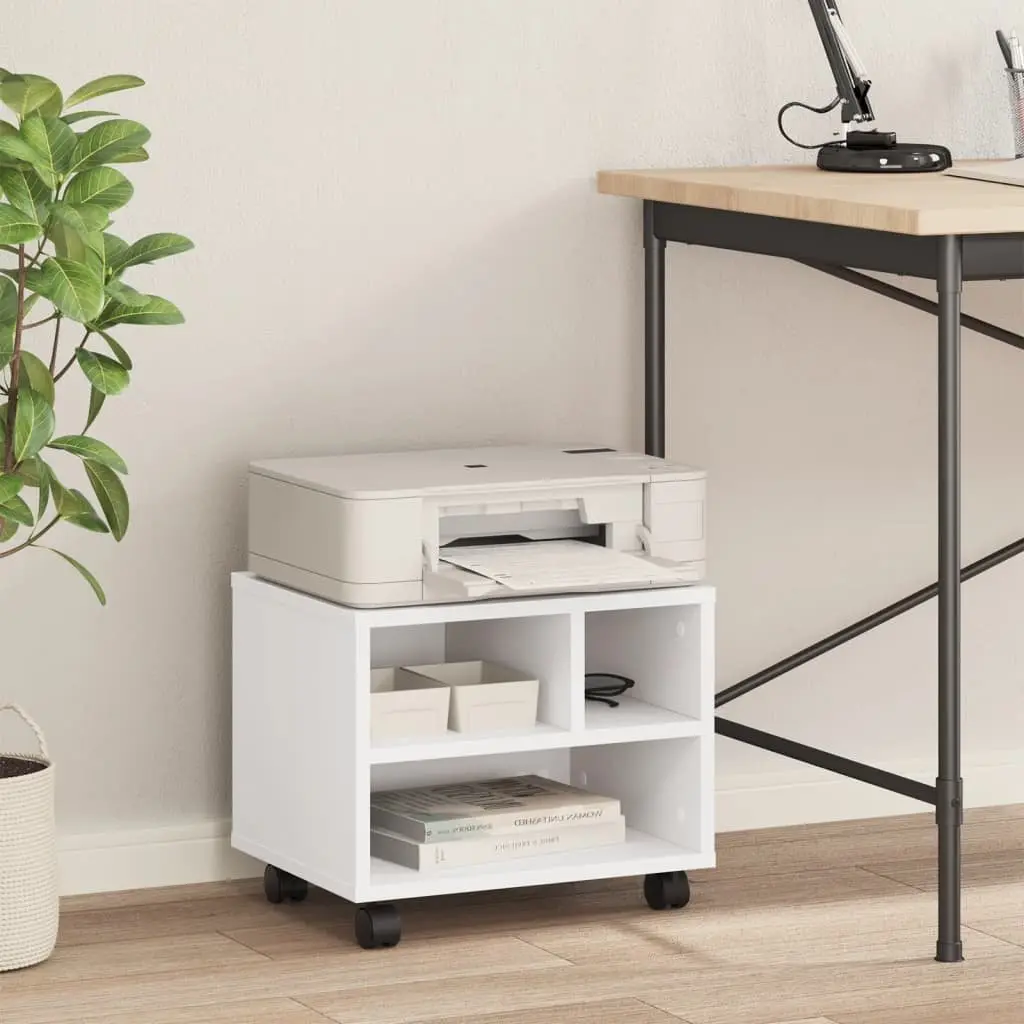Printer Stand Mobile Office Desk Organizer Storage Table White 41 x 32 x 34.5 cm