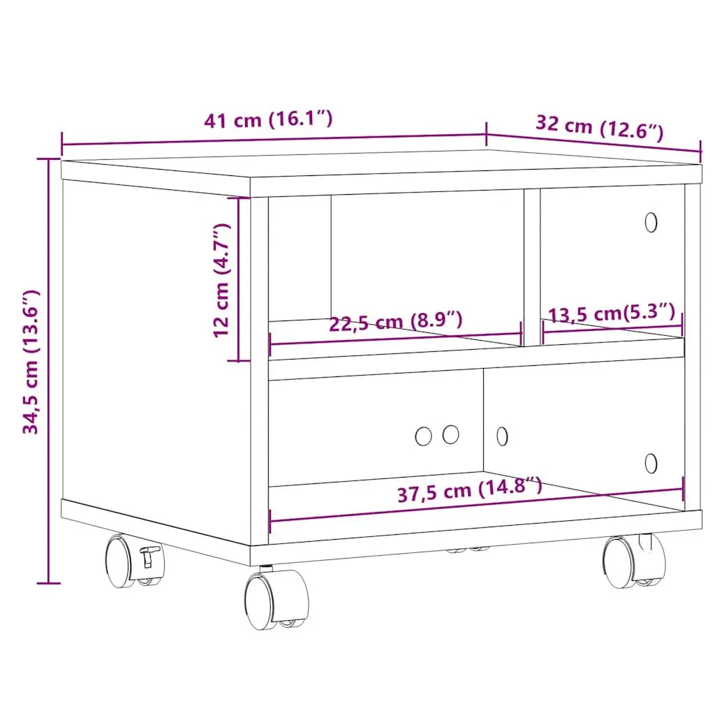 Printer Stand Mobile Office Desk Organizer Storage Table White 41 x 32 x 34.5 cm
