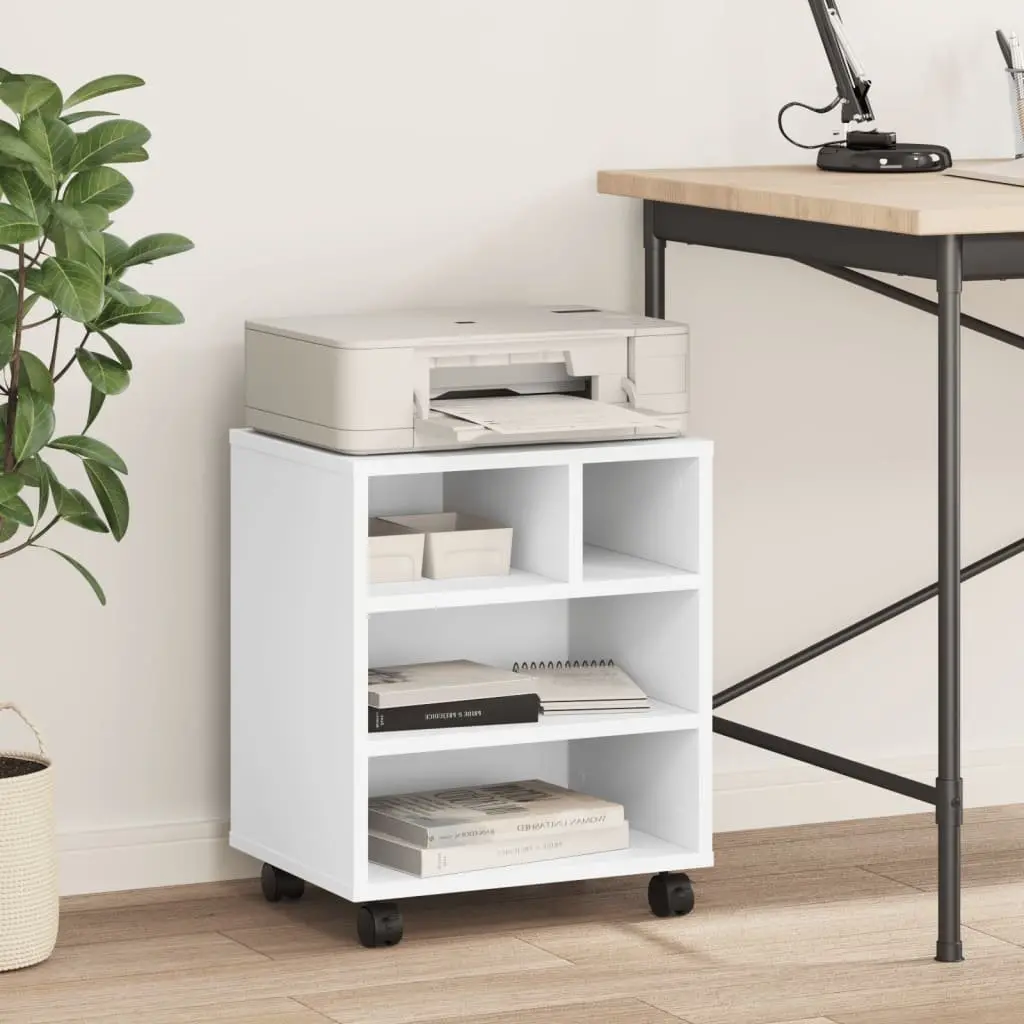 Printer Stand Mobile Organiser Storage Shelf 41 x 32 x 48 cm White Engineered Wood