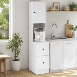 Kitchen Cabinet White Storage Unit with Doors Drawers 35x50x180cm Engineered