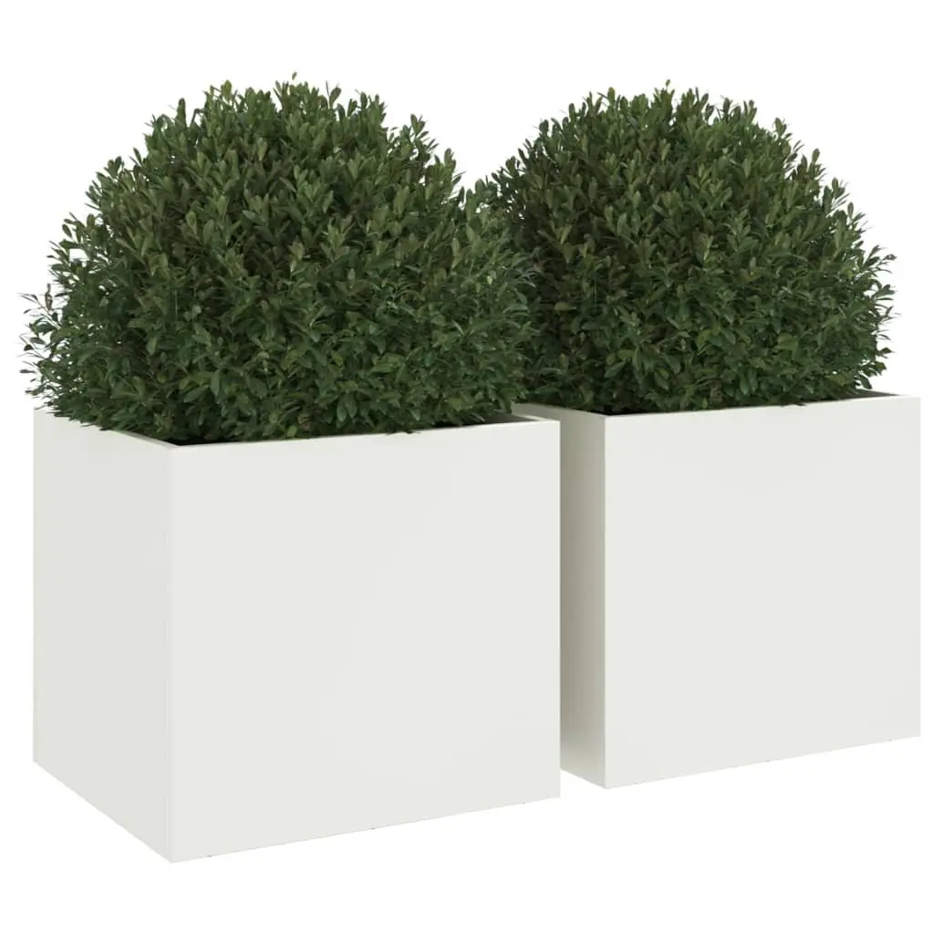 Steel Planters Outdoor Raised Flower Beds 32 x 30 x 29 cm White 2 pcs