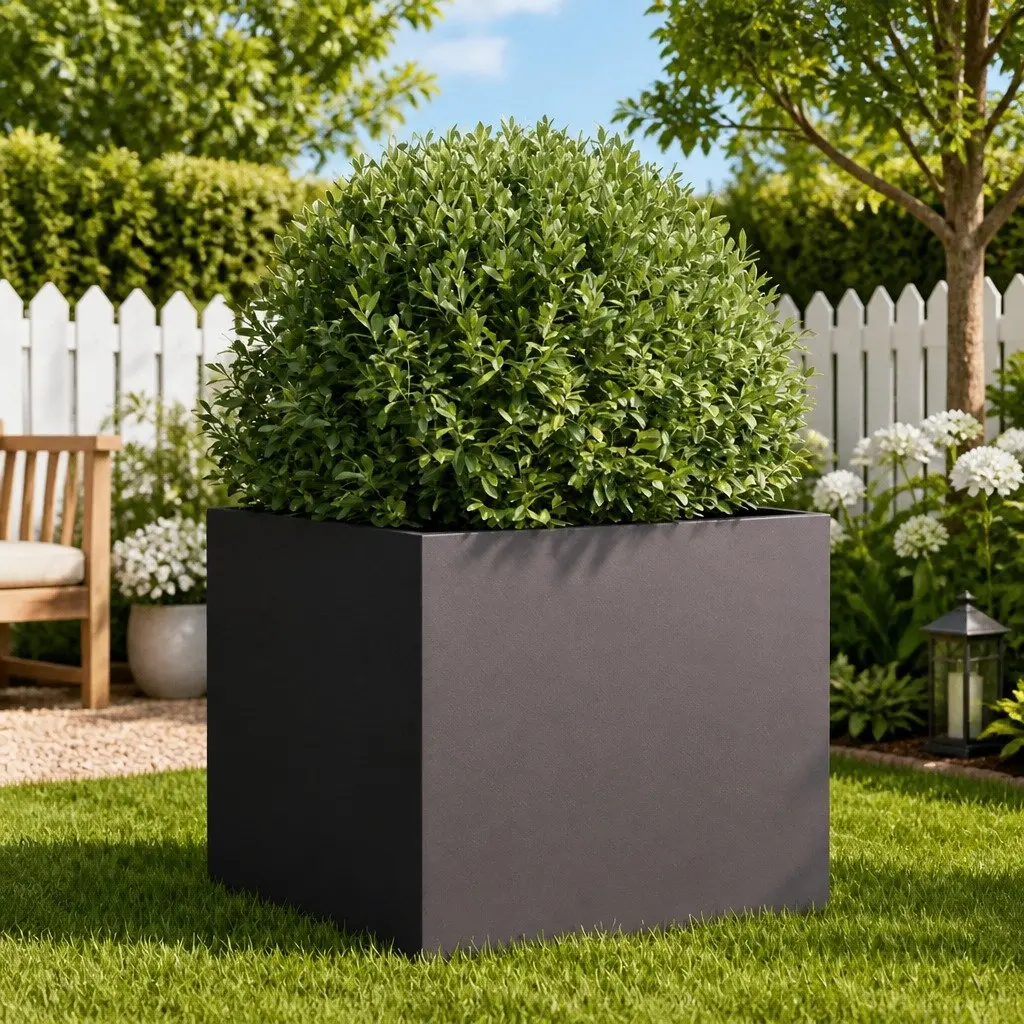 Planter Box Outdoor Decorative Container Black Steel 42 x 40 x 39 cm