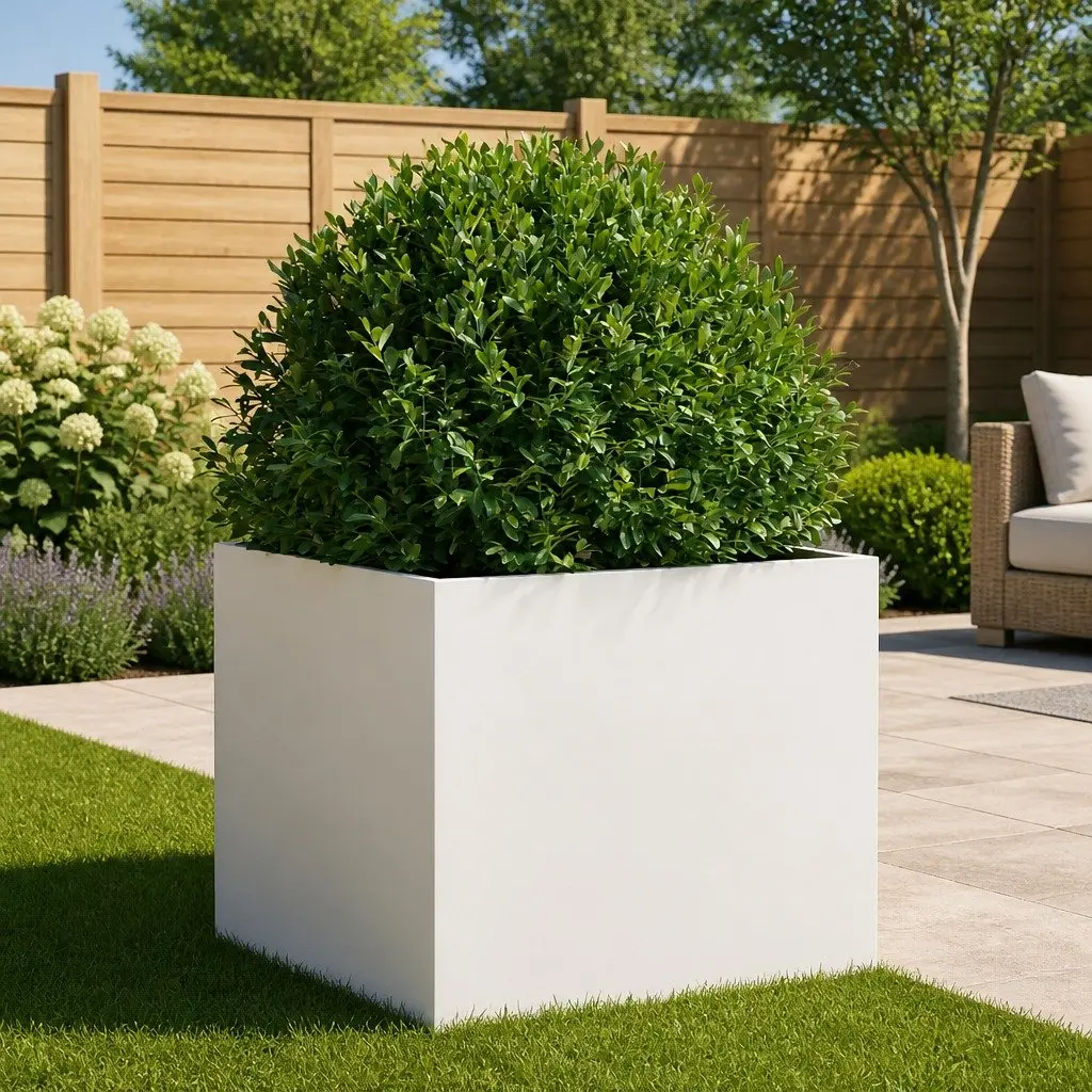 Raised Planter Flower Box Outdoor Pot 42 x 40 x 39 cm White Steel Frame