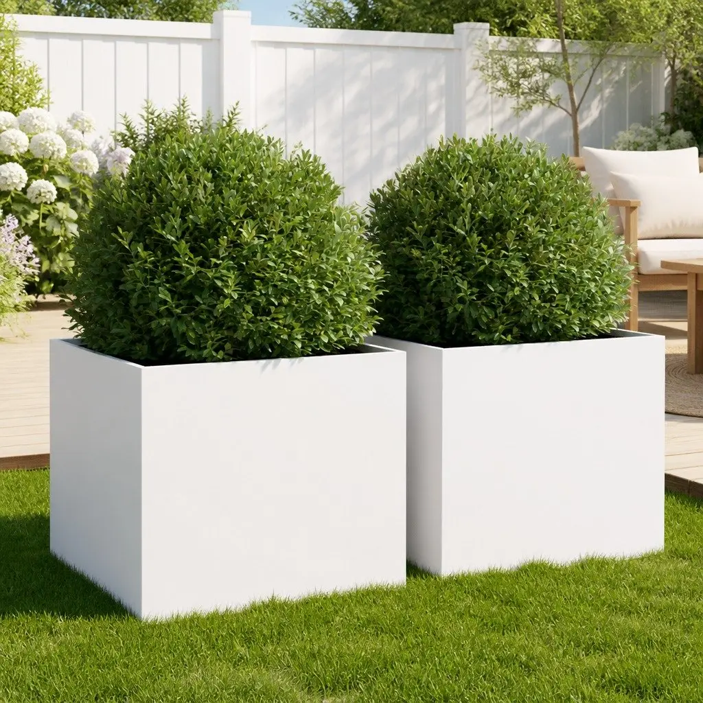 Steel Planters for Garden Flower Pots 42 x 40 x 39 cm White 2 Piece