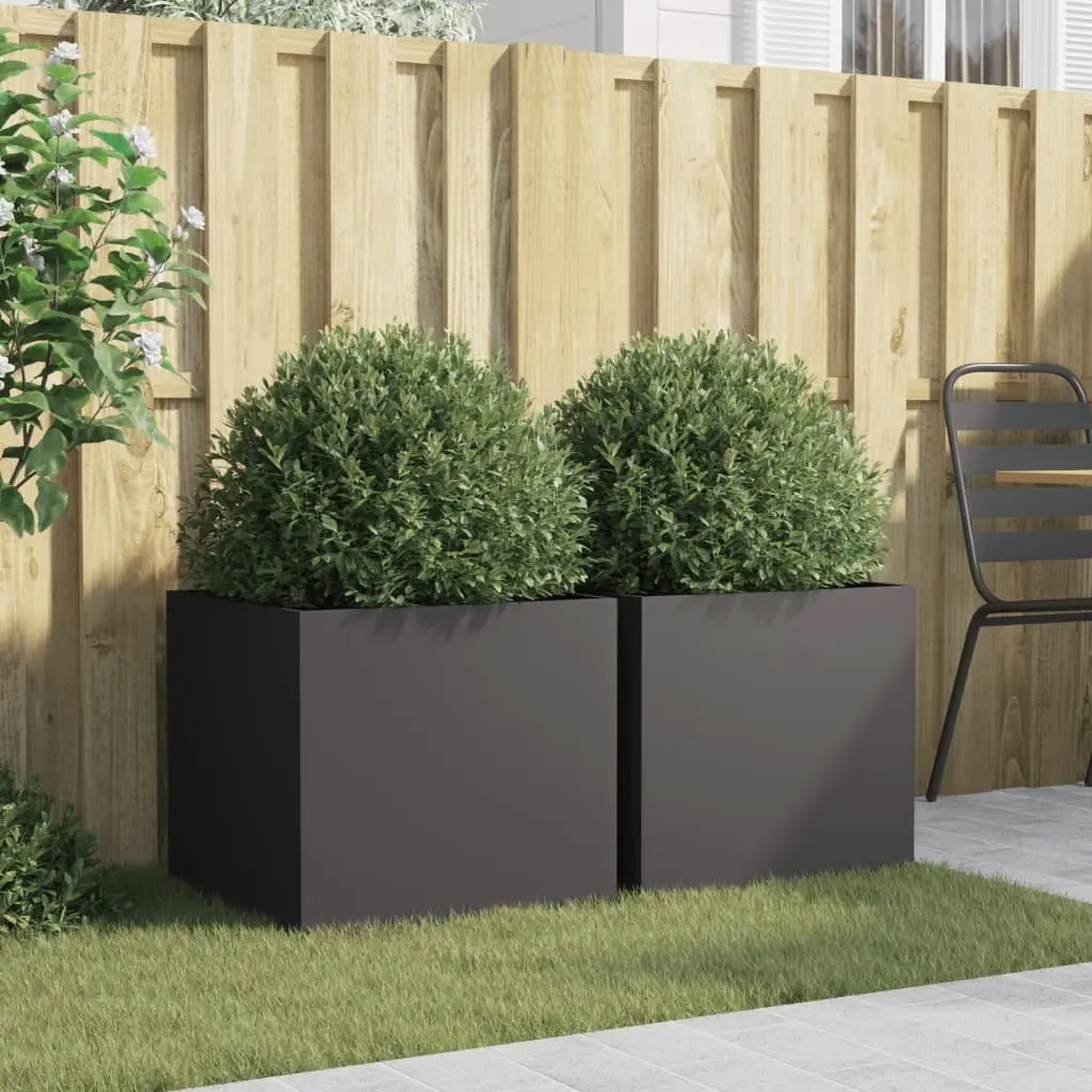 Steel Planters Outdoor Flower Box 49x47x46cm Black 2 Piece