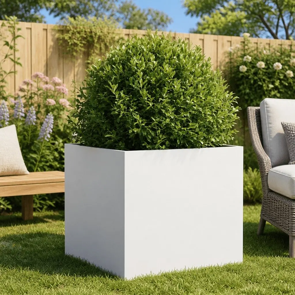 Raised Garden Planter Box White Steel Frame Outdoor Flower Pot Bed 49L x 47W x 46H cm