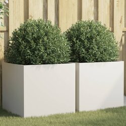 White Steel Planters, 2 pcs for Outdoors