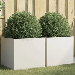 White Steel Planters, 2 pcs for Outdoors