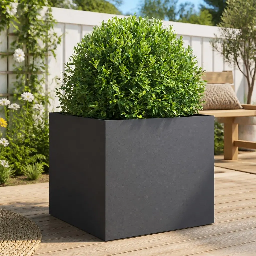 Steel Planter Anthracite Colour Garden Raised Bed Flower Box Outdoor 49 x 47 x 46 cm
