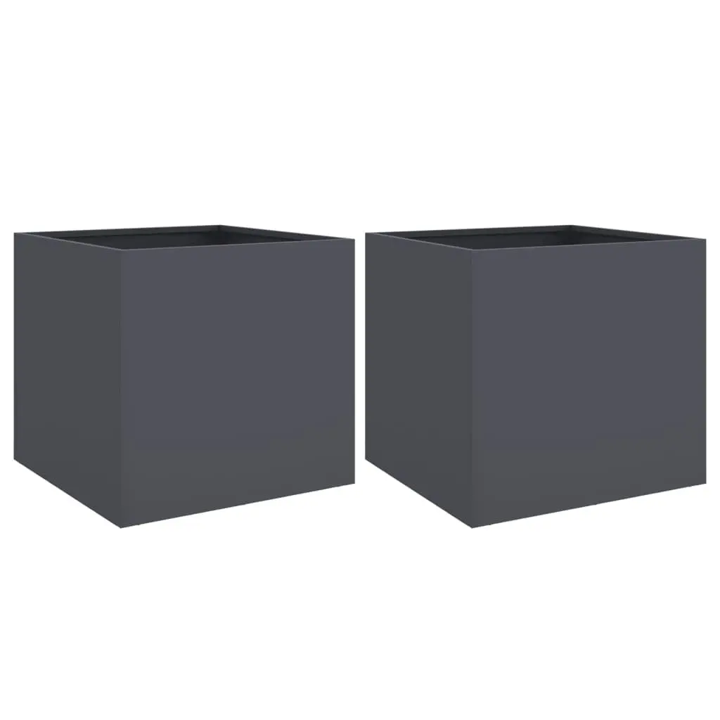 Garden Planters Raised Beds 49L x 47W x 46H cm Anthracite Steel Frame Outdoor Flower Boxes 2 Piece