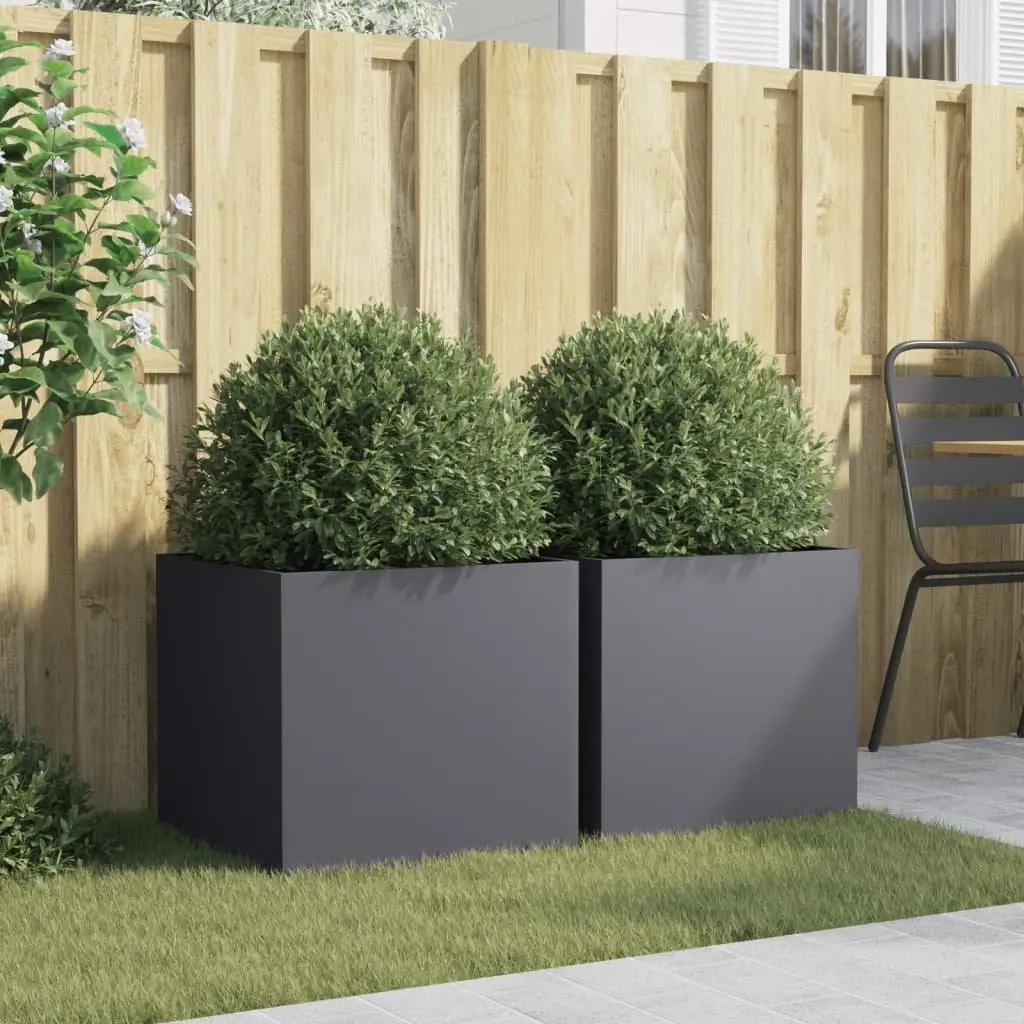 Garden Planters Raised Beds 49L x 47W x 46H cm Anthracite Steel Frame Outdoor Flower Boxes 2 Piece