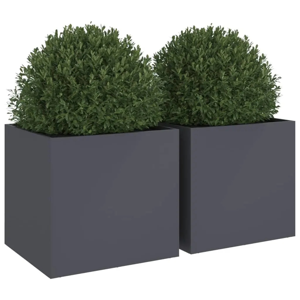 Garden Planters Raised Beds 49L x 47W x 46H cm Anthracite Steel Frame Outdoor Flower Boxes 2 Piece