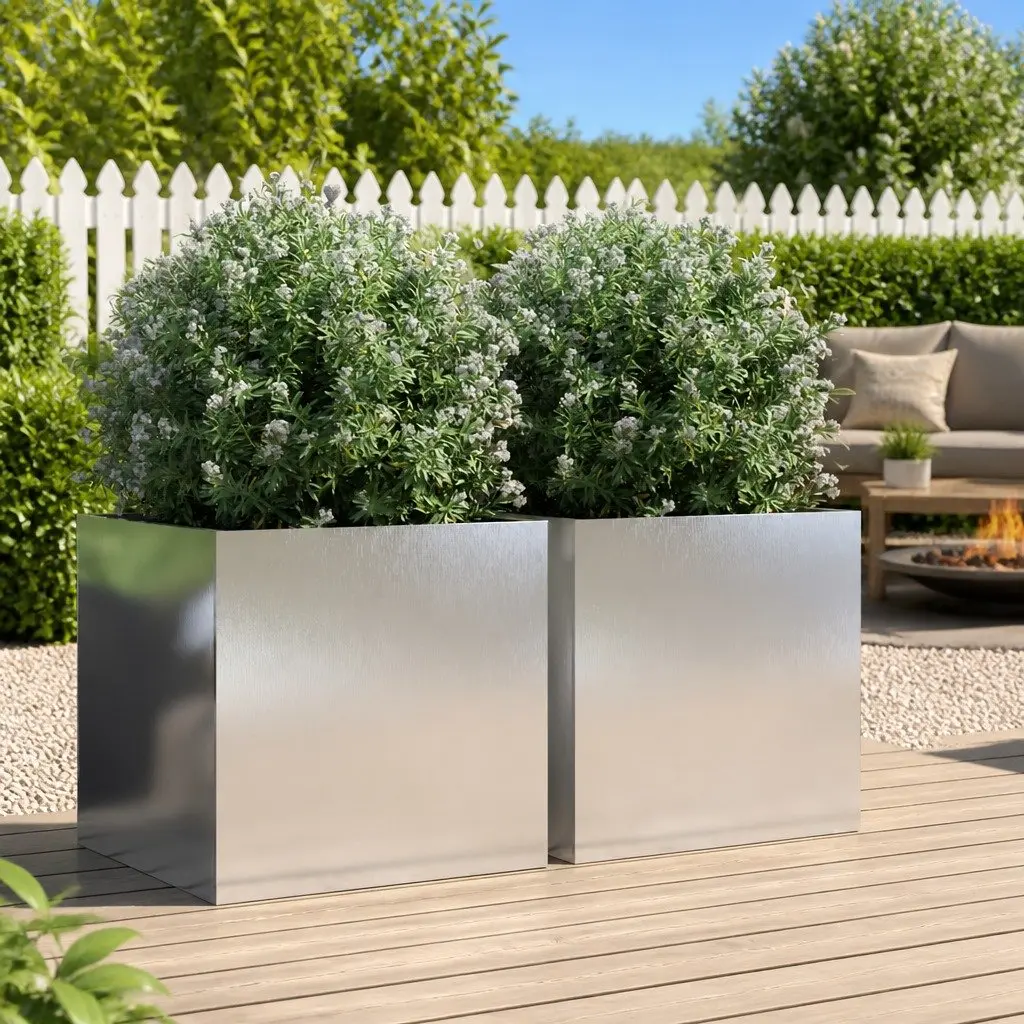 Stainless Steel Planters Set of 2 49x47x46cm for Outdoor Use