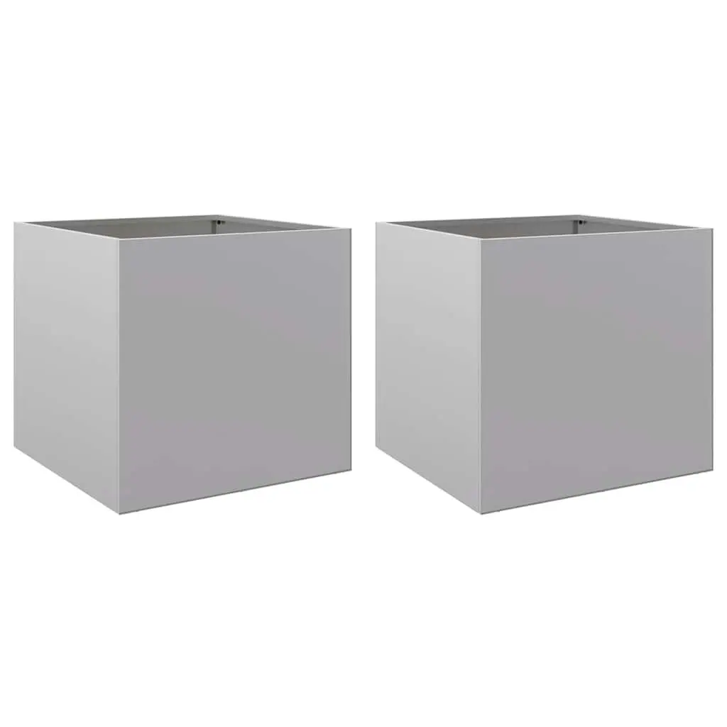 Garden Planters Silver 49x47x46 cm Galvanised Steel Outdoor Pots 2 Piece