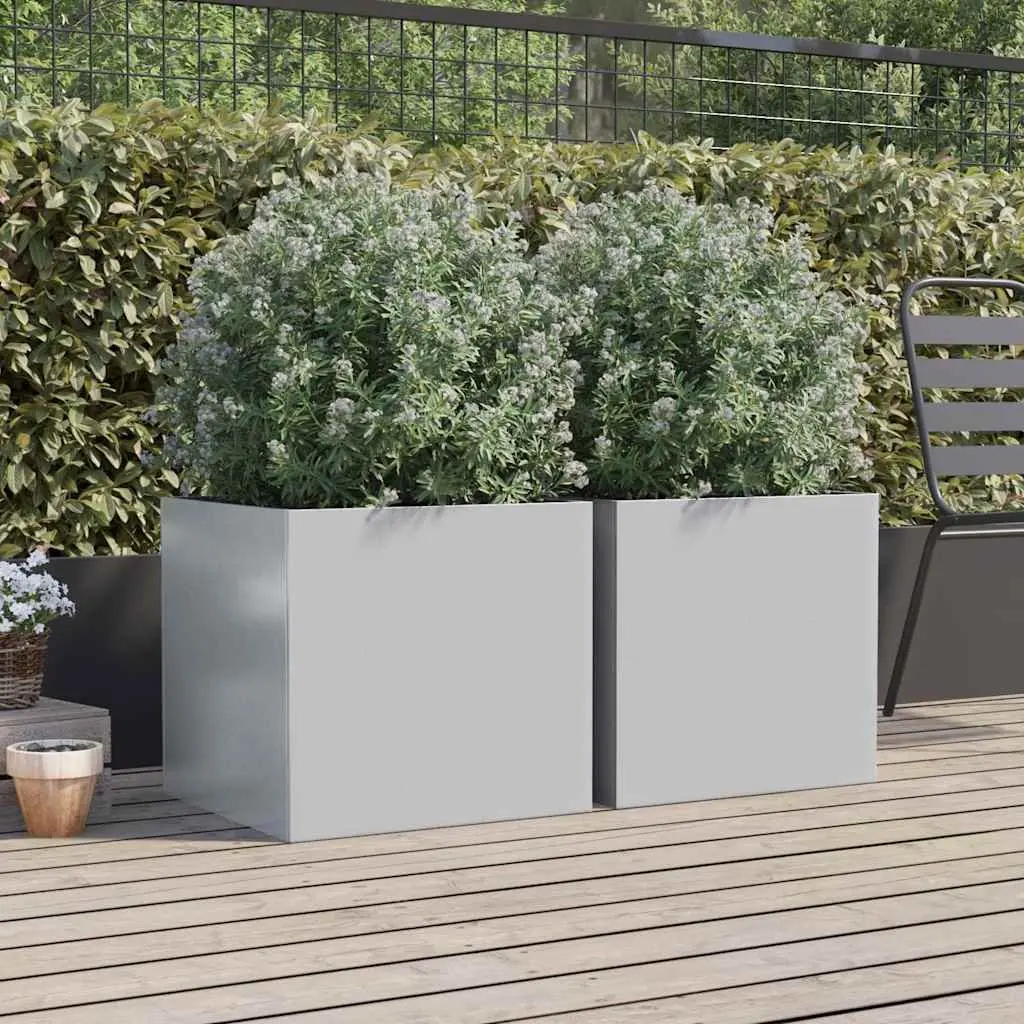 Garden Planters Silver 49x47x46 cm Galvanised Steel Outdoor Pots 2 Piece