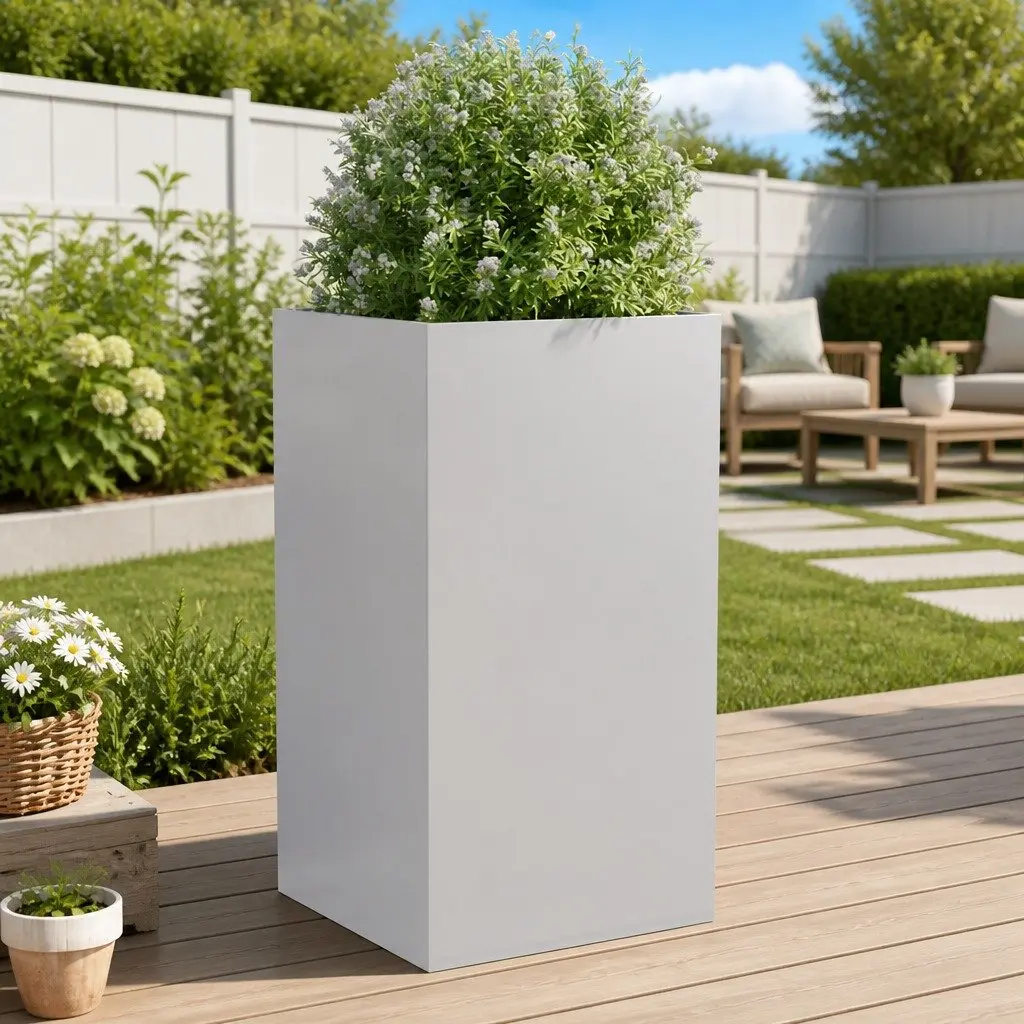Galvanised Steel Planter Garden Use 42x38x75 cm Silver