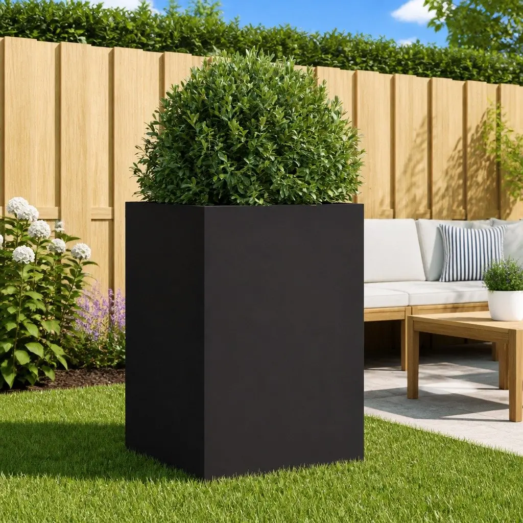Steel Planter Box Outdoor Garden Raised Bed Flower Container 52 x 48 x 75 cm Black