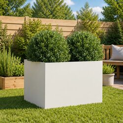 White Steel Planter Raised Garden Bed Outdoor Decorative Flower Box Container