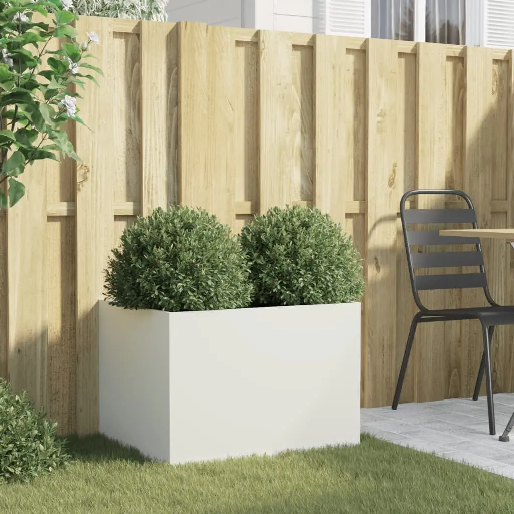 Steel Planter Box Outdoor Decorative Flower Container 62 x 47 x 46 cm White