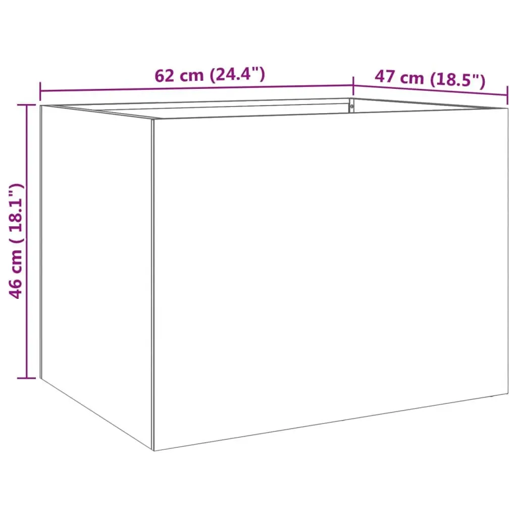Raised Garden Planter Silver Stainless Steel Flower Box Large Outdoor 62L x 47W x 46H cm