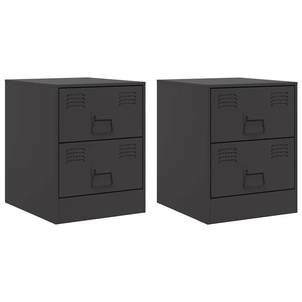 Bedside Tables Storage Cabinets 2 Piece Black Steel Bedroom Nightstand