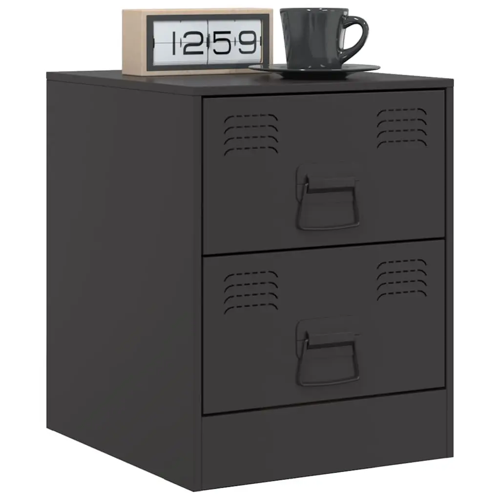 Bedside Tables Storage Cabinets 2 Piece Black Steel Bedroom Nightstand