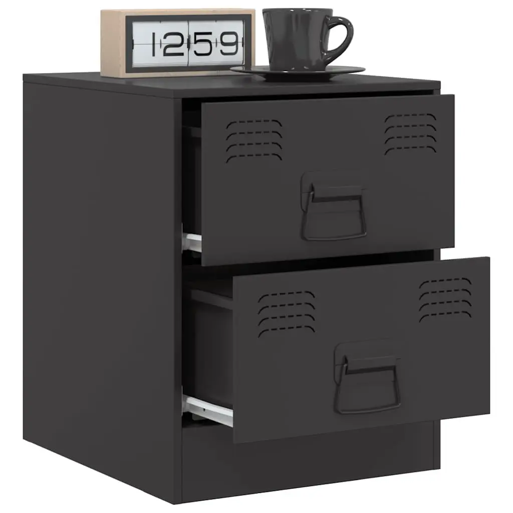 Bedside Tables Storage Cabinets 2 Piece Black Steel Bedroom Nightstand