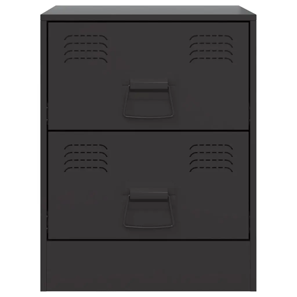 Bedside Tables Storage Cabinets 2 Piece Black Steel Bedroom Nightstand