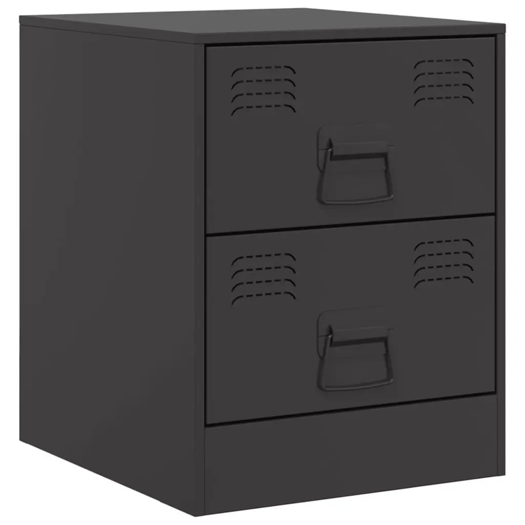 Bedside Tables Storage Cabinets 2 Piece Black Steel Bedroom Nightstand