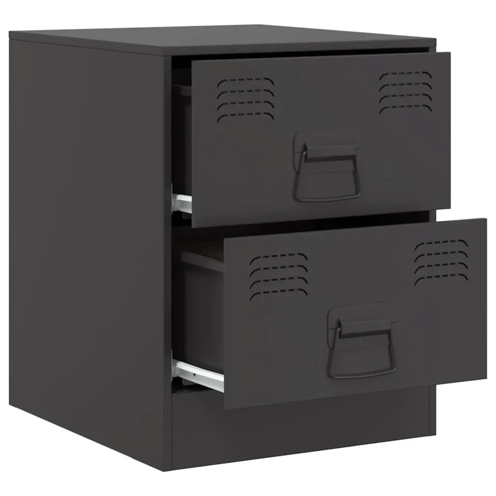 Bedside Tables Storage Cabinets 2 Piece Black Steel Bedroom Nightstand