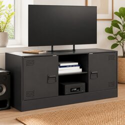 TV Cabinet Black 99x39x44cm Steel Frame Storage Unit Media Console