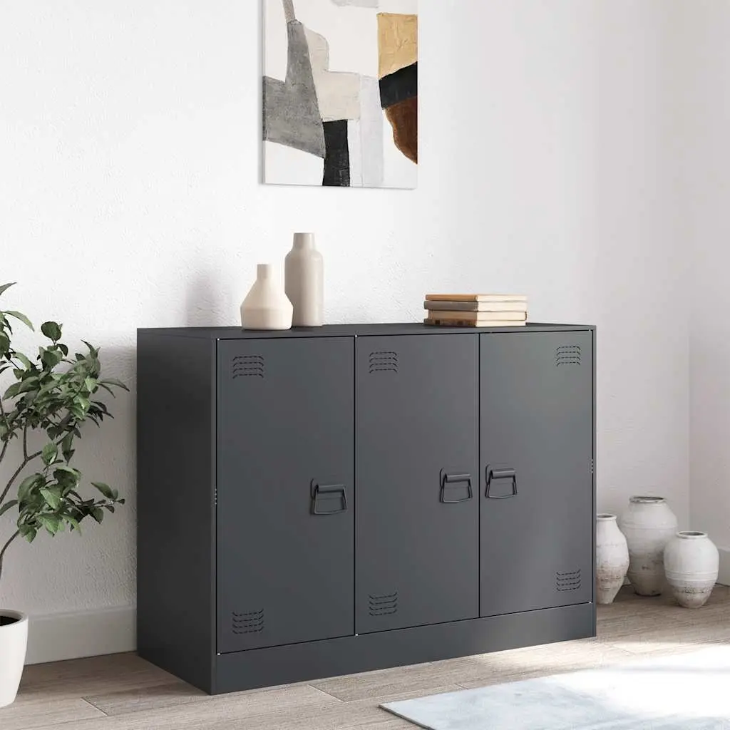 Sideboard Storage Cabinet Anthracite Steel Frame Living Room Furniture 99 x 39 x 73 cm