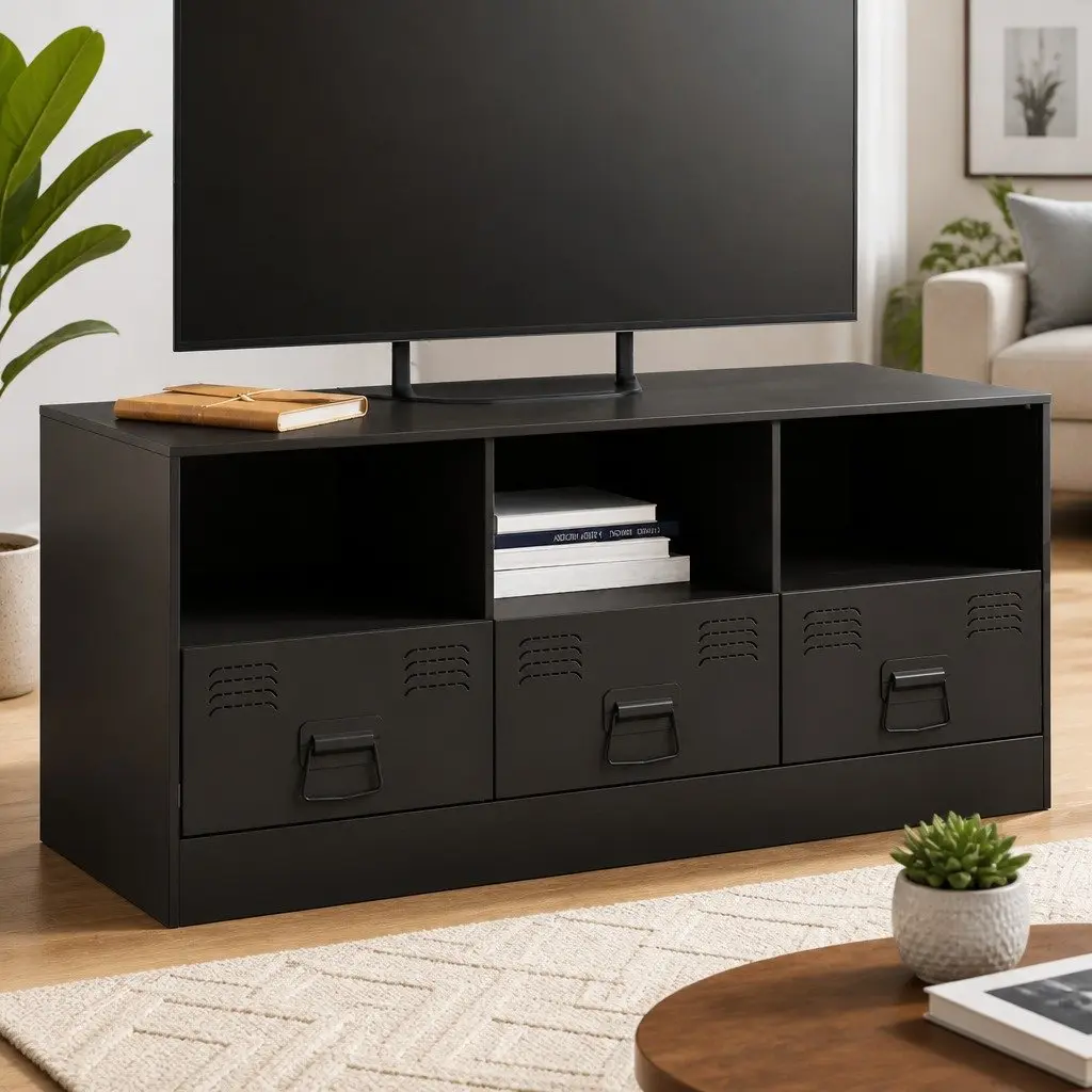 Black Media Console with Ample Storage 99x39x44 cm