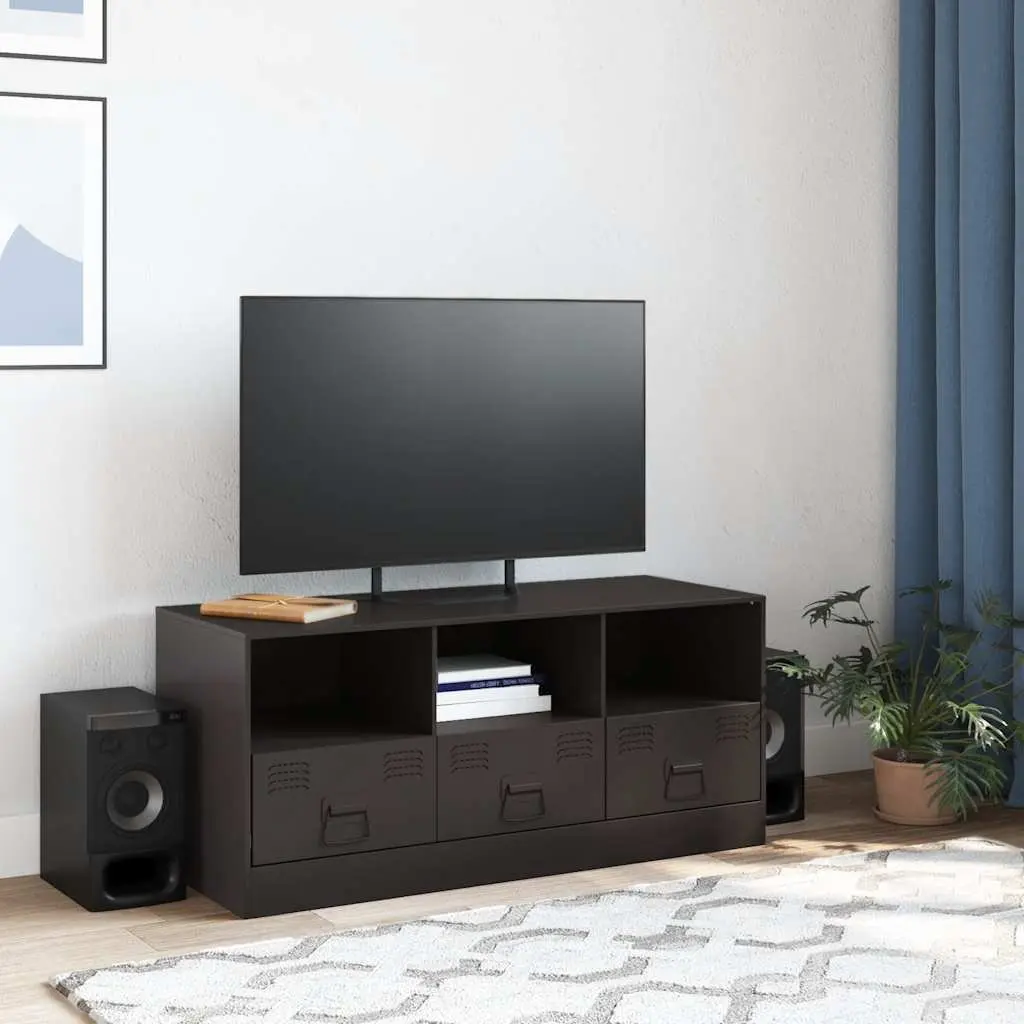 Black Media Console with Ample Storage 99x39x44 cm