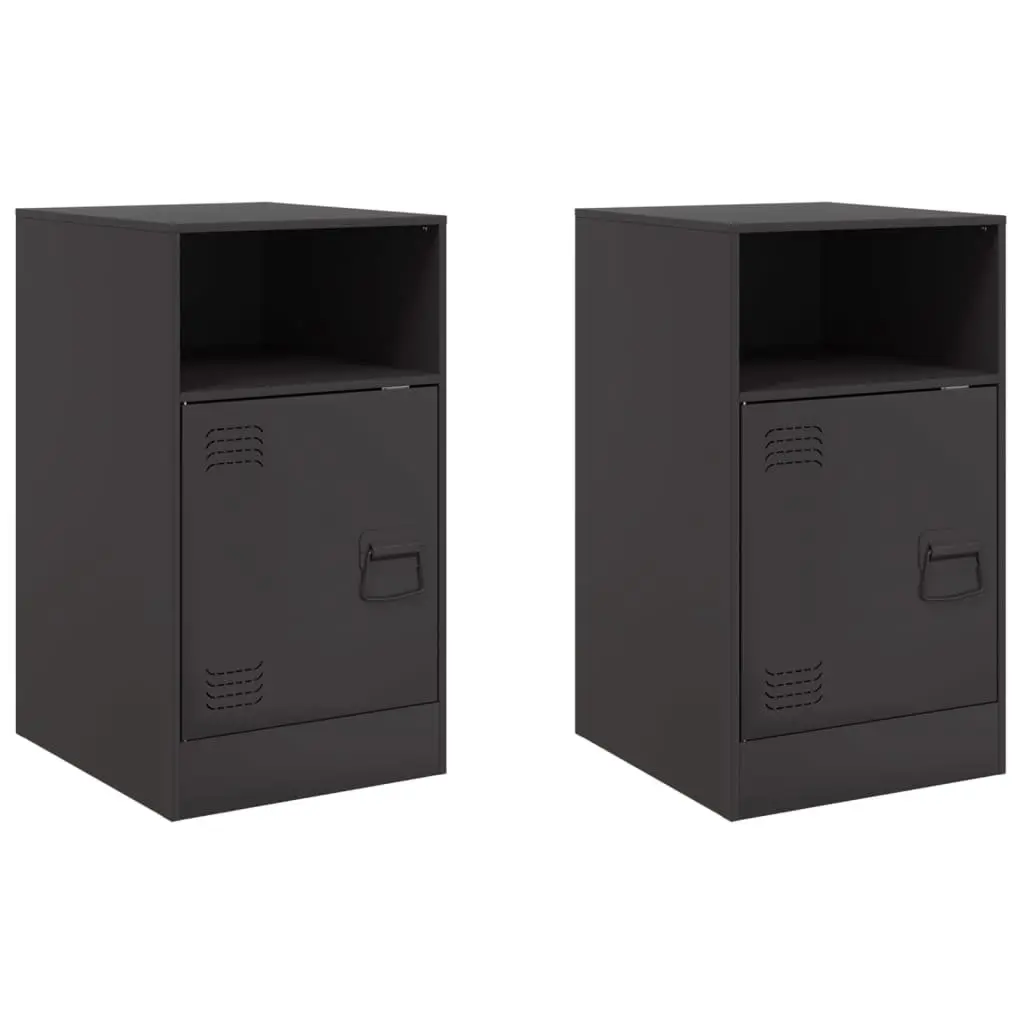 Bedside Cabinet 2 pcs Black Storage Nightstand Bedroom Furniture Organiser